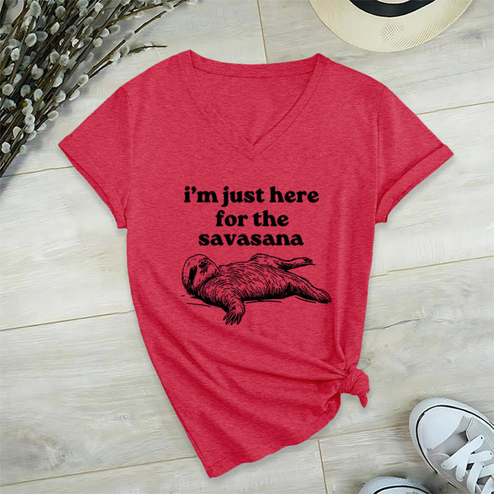 Olivenorma Humorous Sloth "Savasana" Quote Graphic V-Neck T-Shirt - Red - 2XL - image 27