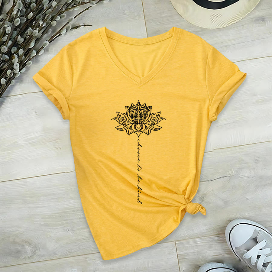 Olivenorma “Choose To Be Kind” Lotus Mandala Print V-Neck T-Shirt - Yellow - 2XL - image 30
