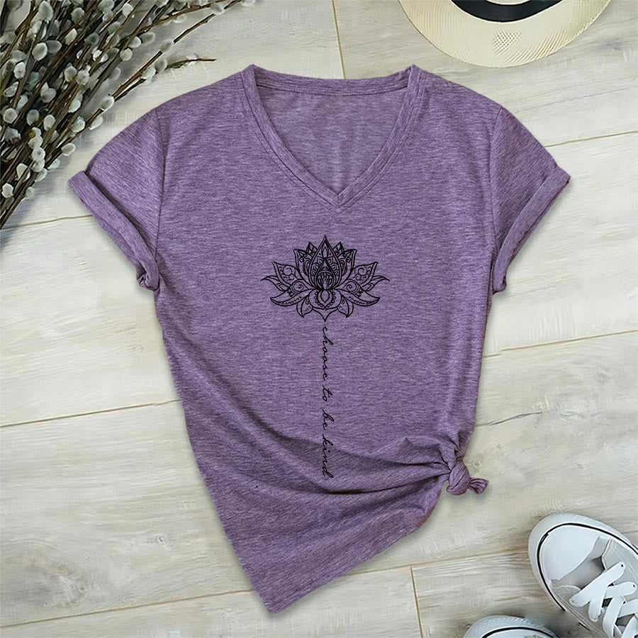 Olivenorma “Choose To Be Kind” Lotus Mandala Print V-Neck T-Shirt - Purple - 2XL - image 36
