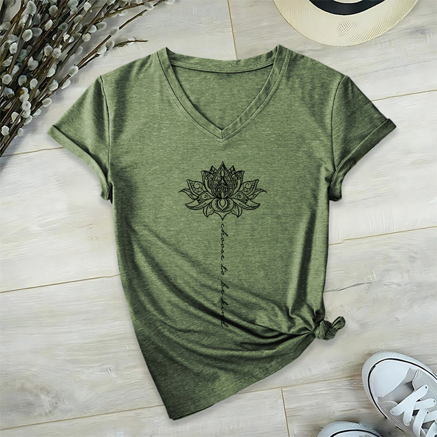 Olivenorma “Choose To Be Kind” Lotus Mandala Print V-Neck T-Shirt - Olive Green - 2XL - image 24