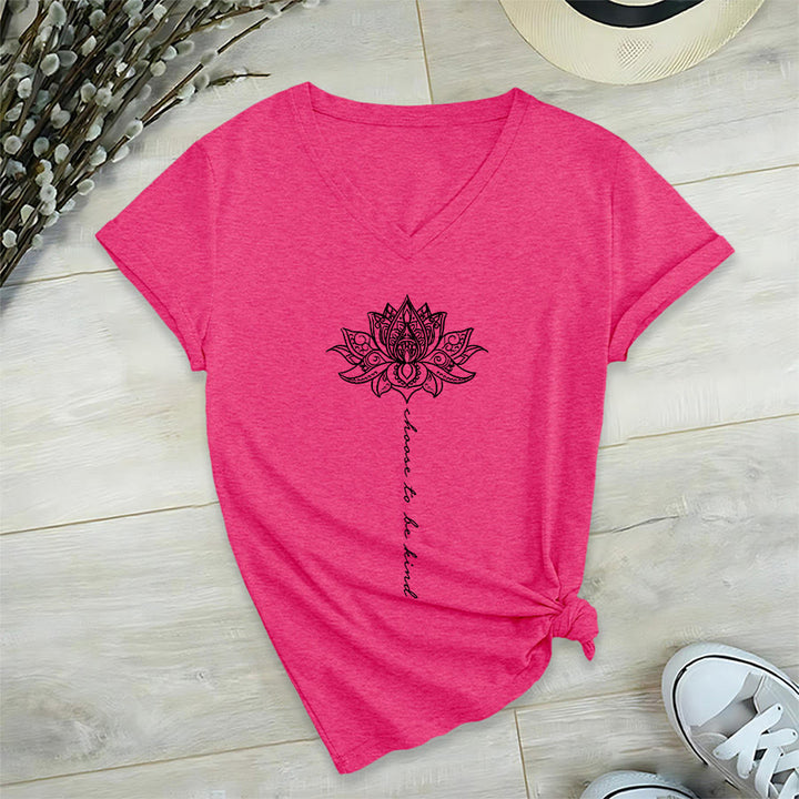 Olivenorma “Choose To Be Kind” Lotus Mandala Print V-Neck T-Shirt - image 34