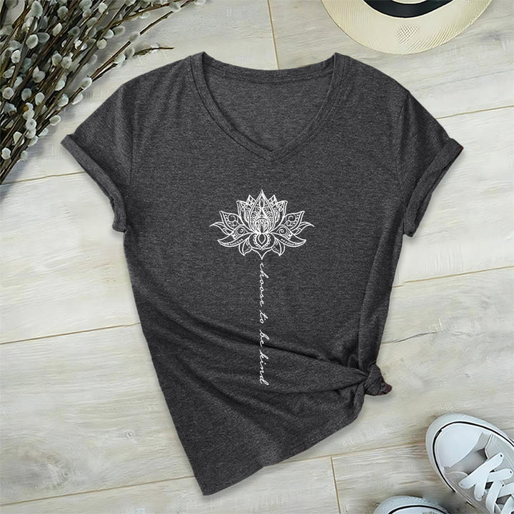 Olivenorma “Choose To Be Kind” Lotus Mandala Print V-Neck T-Shirt - Gray - 2XL - image 15