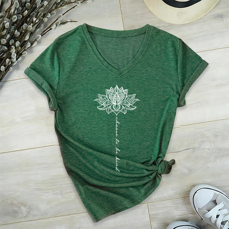 Olivenorma “Choose To Be Kind” Lotus Mandala Print V-Neck T-Shirt - Dark Green - 2XL - image 0