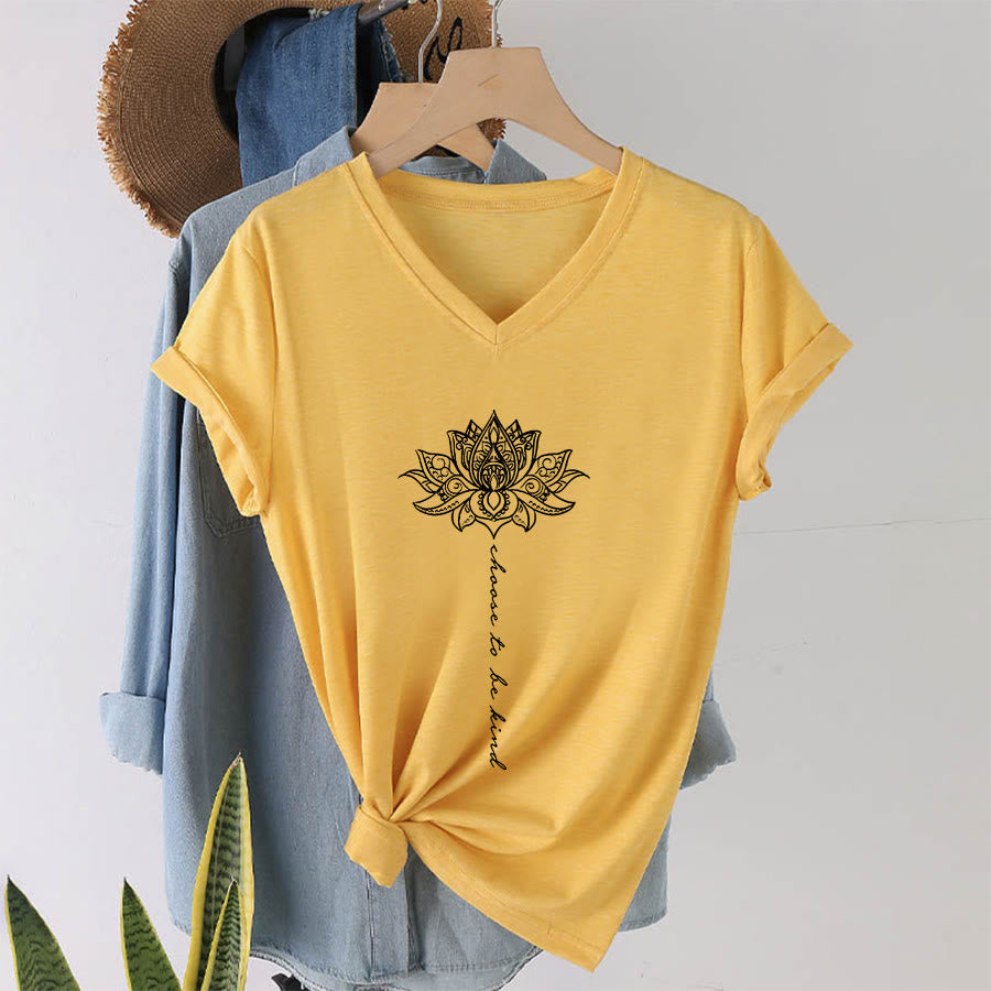 Olivenorma “Choose To Be Kind” Lotus Mandala Print V-Neck T-Shirt - image 31