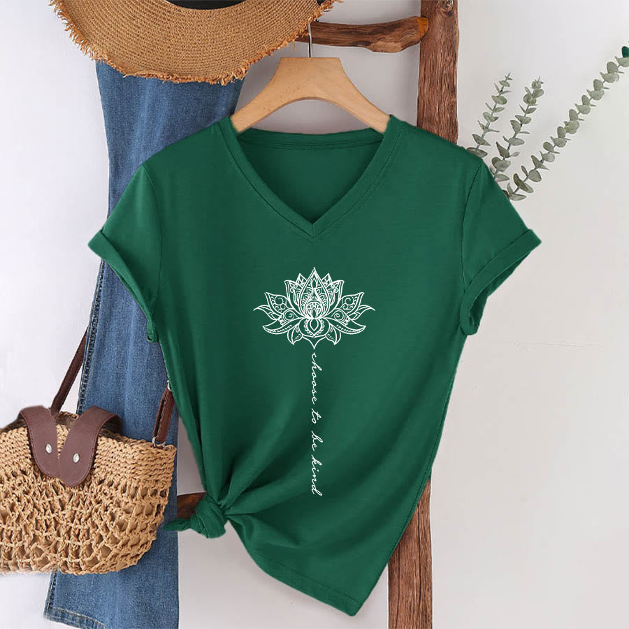 Olivenorma “Choose To Be Kind” Lotus Mandala Print V-Neck T-Shirt - image 1