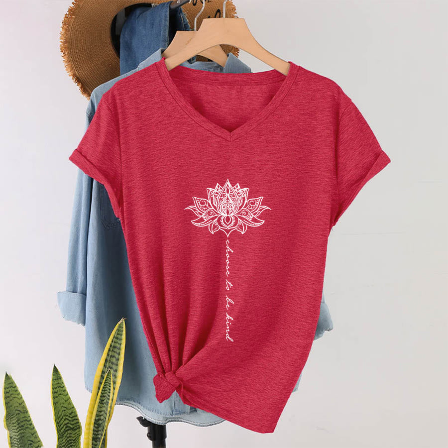 Olivenorma “Choose To Be Kind” Lotus Mandala Print V-Neck T-Shirt - image 28