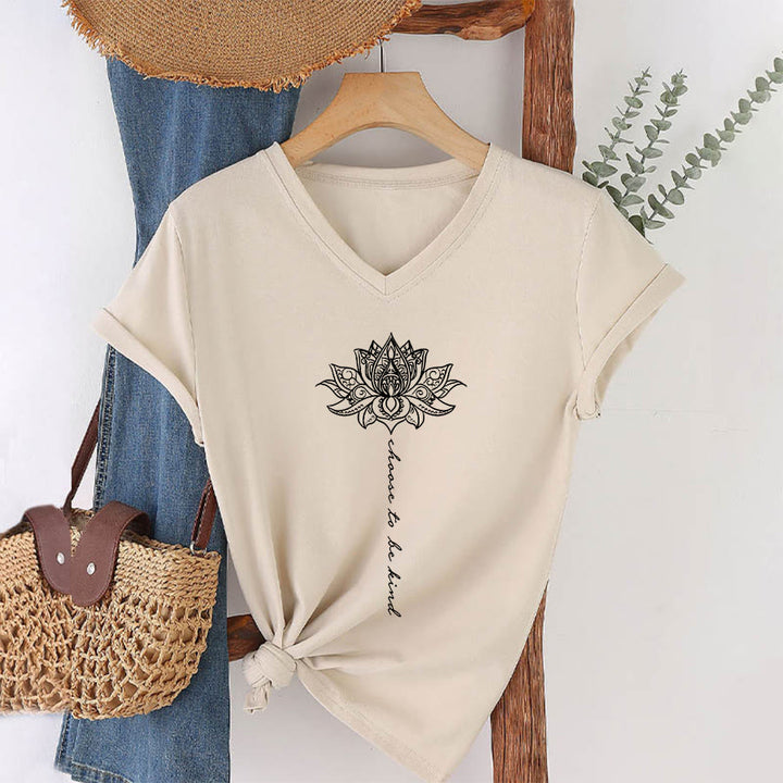 Olivenorma “Choose To Be Kind” Lotus Mandala Print V-Neck T-Shirt - image 4