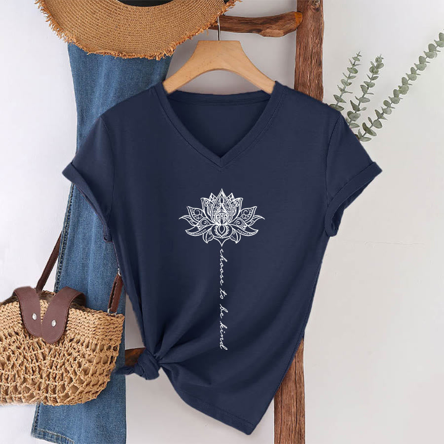 Olivenorma “Choose To Be Kind” Lotus Mandala Print V-Neck T-Shirt - image 22