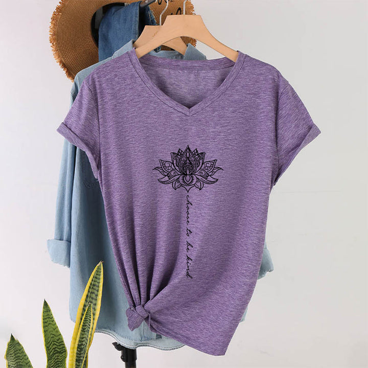 Olivenorma “Choose To Be Kind” Lotus Mandala Print V-Neck T-Shirt - image 37