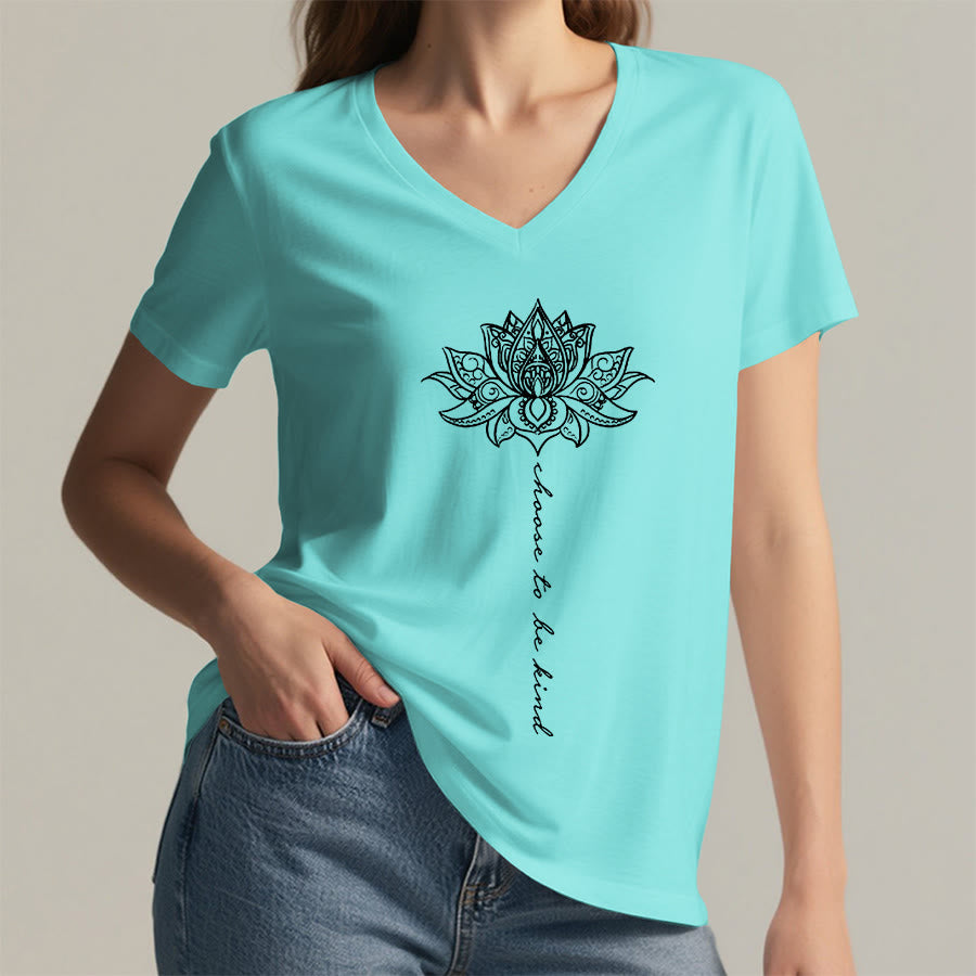 Olivenorma “Choose To Be Kind” Lotus Mandala Print V-Neck T-Shirt - image 11