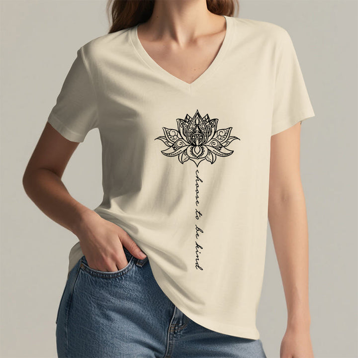 Olivenorma “Choose To Be Kind” Lotus Mandala Print V-Neck T-Shirt - image 5