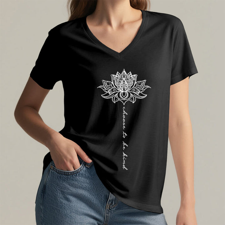 Olivenorma “Choose To Be Kind” Lotus Mandala Print V-Neck T-Shirt - image 14