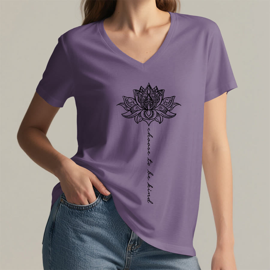 Olivenorma “Choose To Be Kind” Lotus Mandala Print V-Neck T-Shirt - image 38
