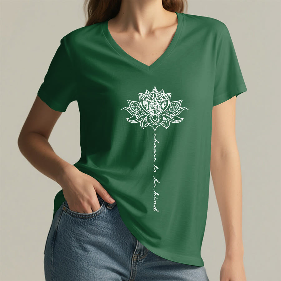 Olivenorma “Choose To Be Kind” Lotus Mandala Print V-Neck T-Shirt - image 2