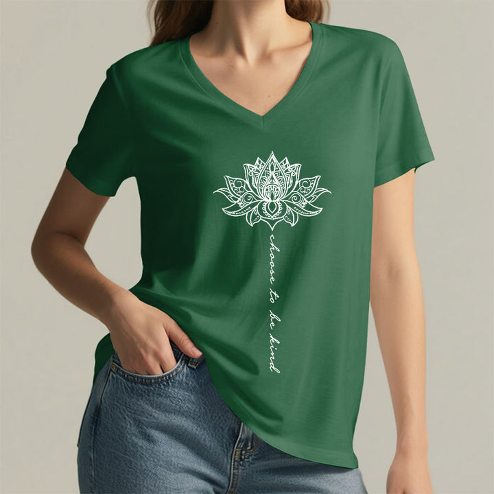 Olivenorma “Choose To Be Kind” Lotus Mandala Print V-Neck T-Shirt - image 2