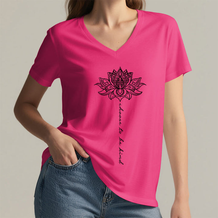 Olivenorma “Choose To Be Kind” Lotus Mandala Print V-Neck T-Shirt - image 35