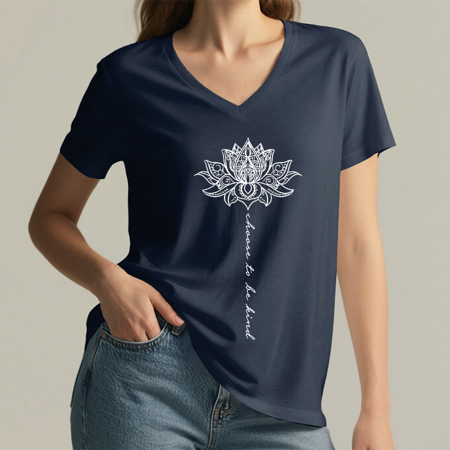 Olivenorma “Choose To Be Kind” Lotus Mandala Print V-Neck T-Shirt - image 23