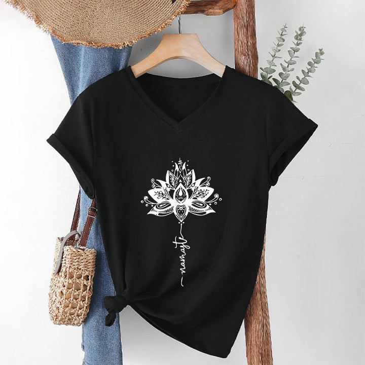 Olivenorma Intricate Lotus Mandala With Namaste Design V-Neck T-Shirt - image 13