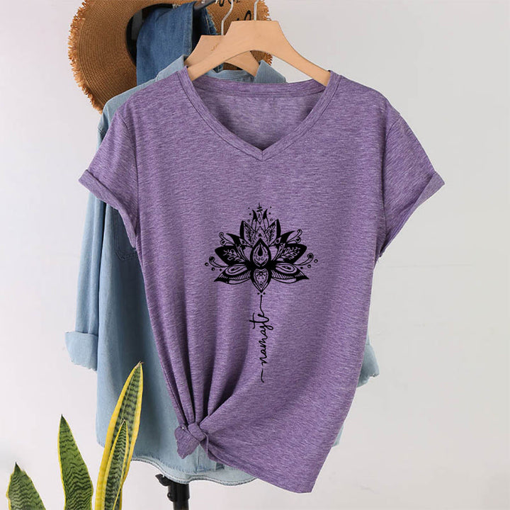Olivenorma Intricate Lotus Mandala With Namaste Design V-Neck T-Shirt - image 37