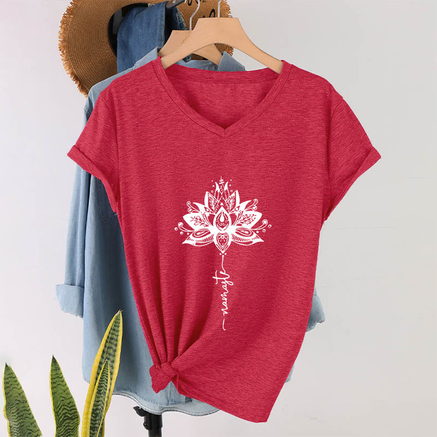 Olivenorma Intricate Lotus Mandala With Namaste Design V-Neck T-Shirt - image 28