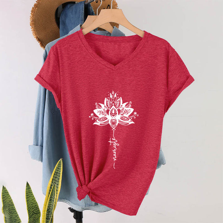 Olivenorma Intricate Lotus Mandala With Namaste Design V-Neck T-Shirt - image 28