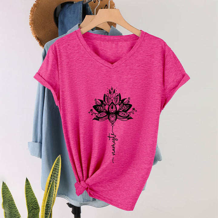 Olivenorma Intricate Lotus Mandala With Namaste Design V-Neck T-Shirt - image 34