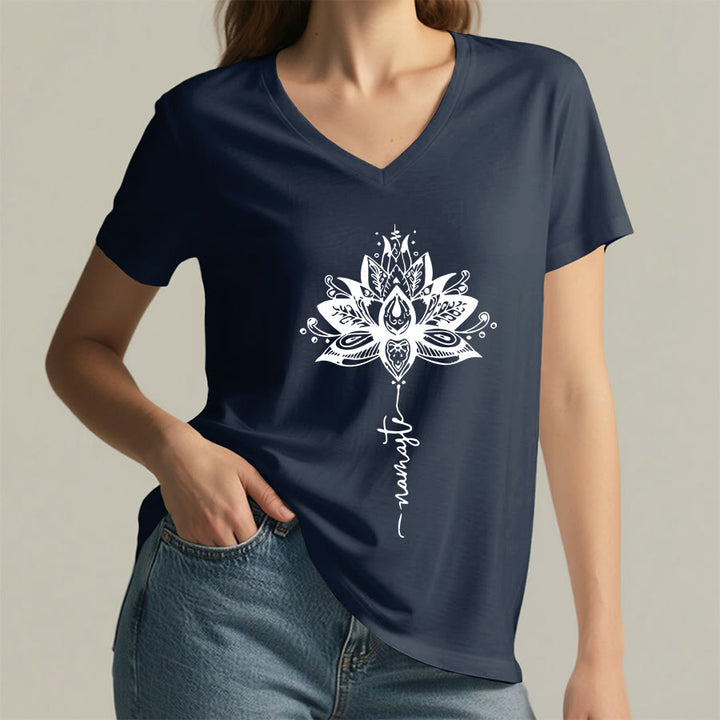Olivenorma Intricate Lotus Mandala With Namaste Design V-Neck T-Shirt - image 20
