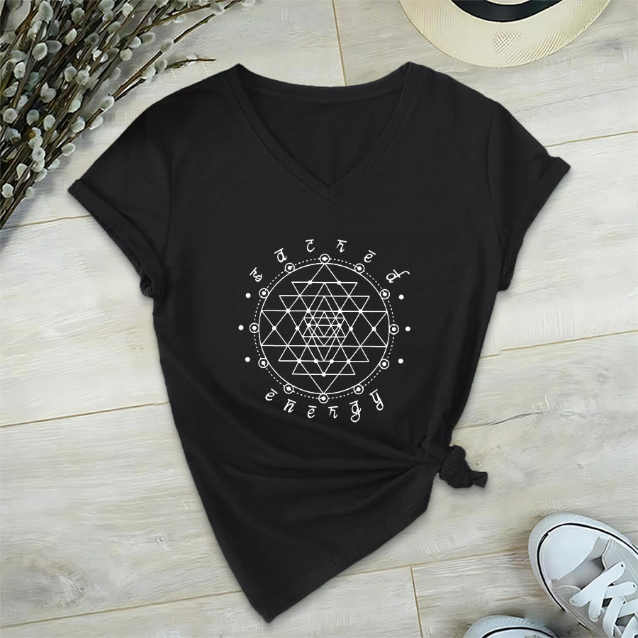 Olivenorma Sacred Geometry "Sacred Energy" Graphic V-Neck T-Shirt - Black - 2XL - image 12