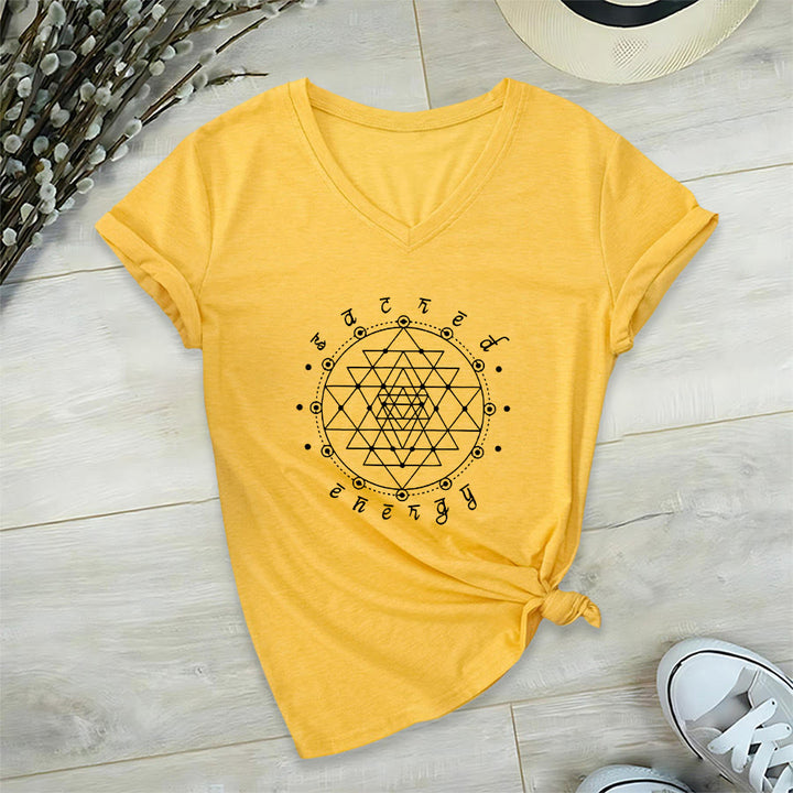 Olivenorma Sacred Geometry "Sacred Energy" Graphic V-Neck T-Shirt - Yellow - 2XL - image 30