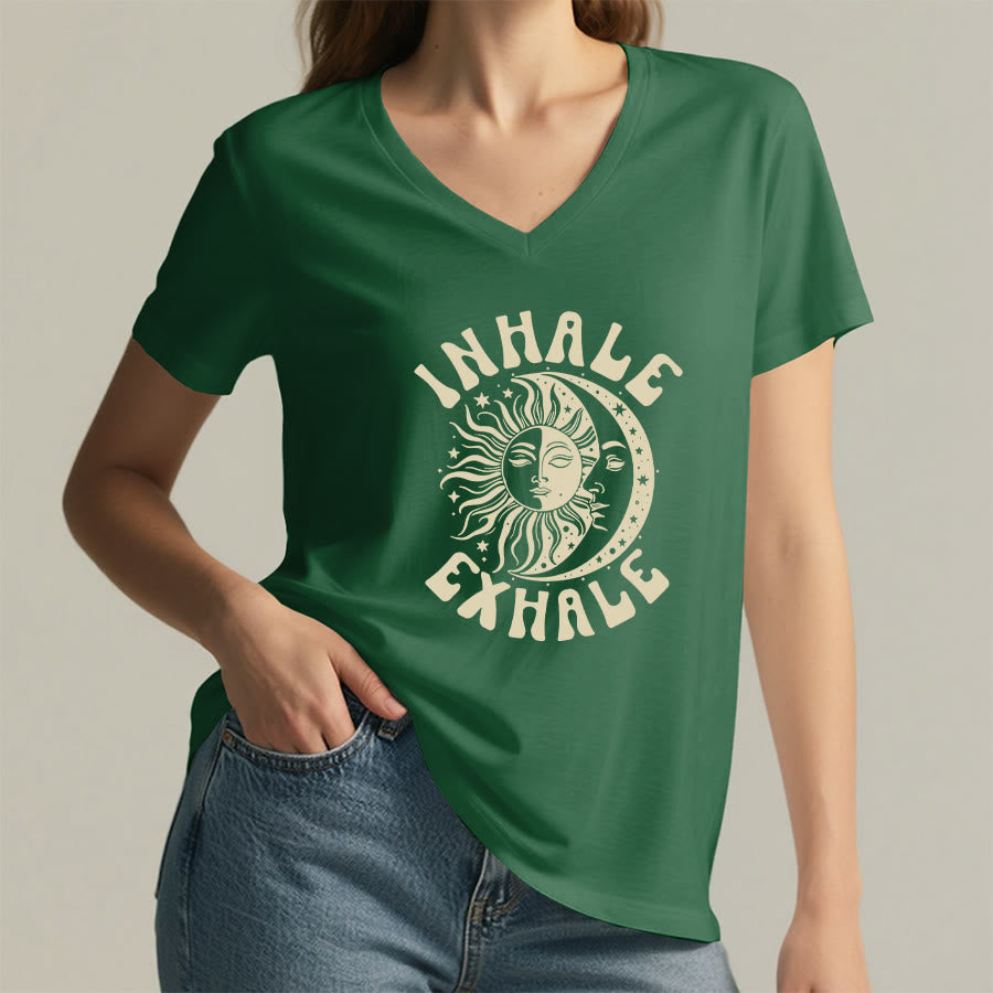 Olivenorma Boho Sun Moon "Inhale Exhale" Graphic V-Neck T-Shirt - image 26