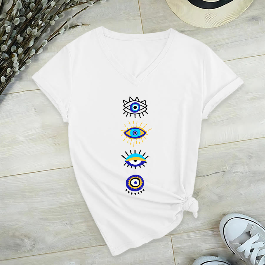Olivenorma Evil Eye Collection Print Yoga V-Neck T-Shirt - White - 2XL - image 0