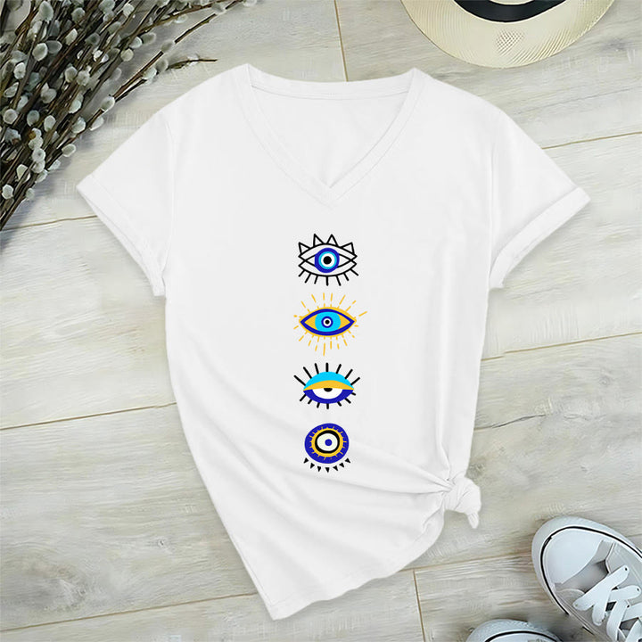 Olivenorma Evil Eye Collection Print Yoga V-Neck T-Shirt - White - 2XL - image 0