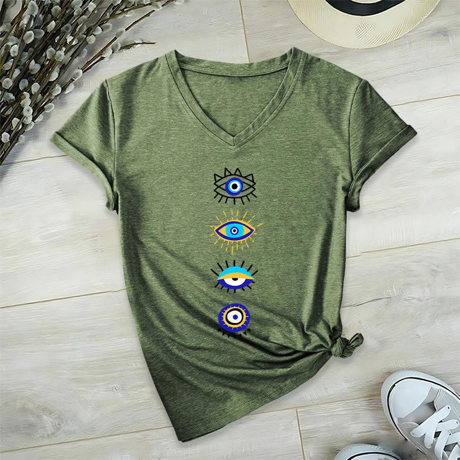Olivenorma Evil Eye Collection Print Yoga V-Neck T-Shirt - Olive Green - 2XL - image 24
