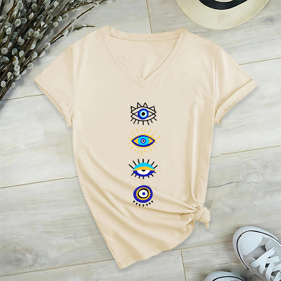 Olivenorma Evil Eye Collection Print Yoga V-Neck T-Shirt - Khaki - 2XL - image 3