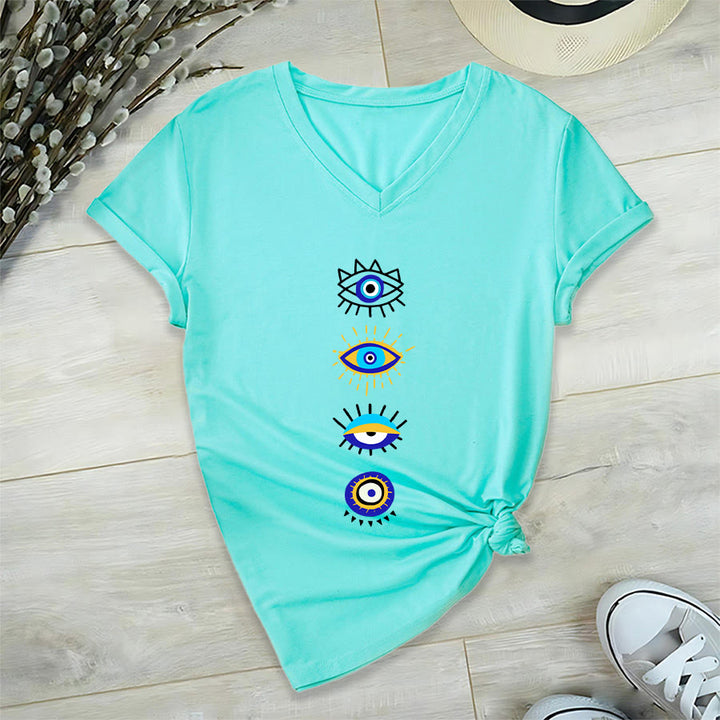 Olivenorma Evil Eye Collection Print Yoga V-Neck T-Shirt - Lake Blue - 2XL - image 9