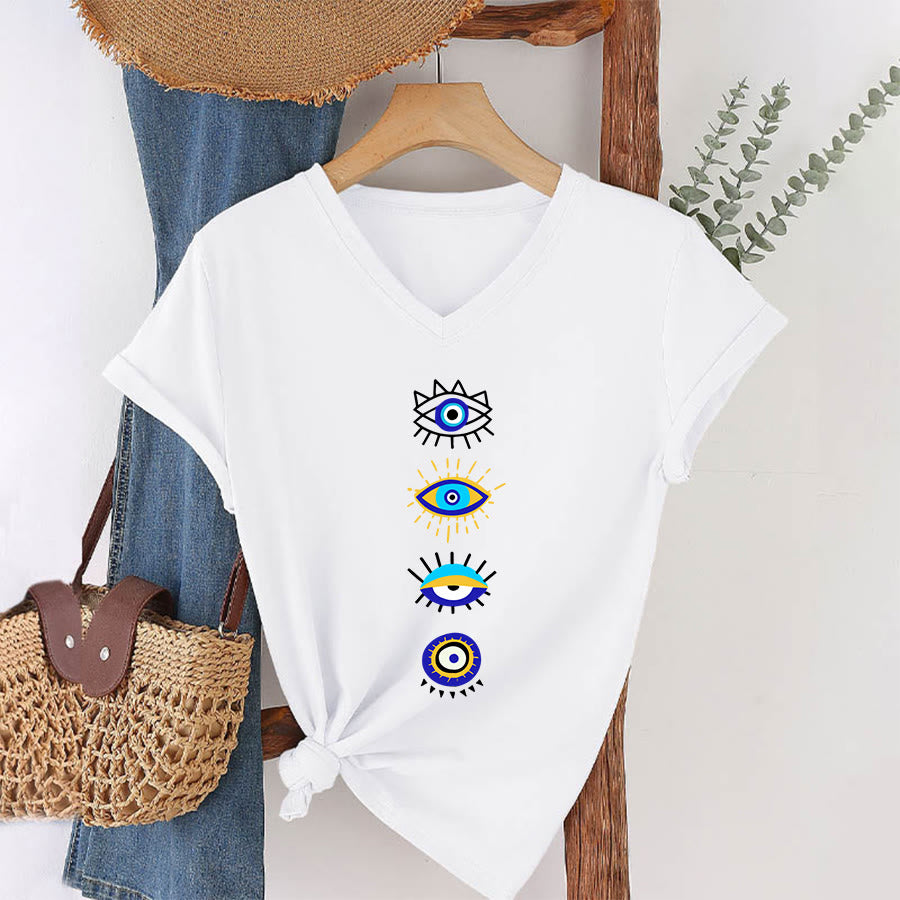 Olivenorma Evil Eye Collection Print Yoga V-Neck T-Shirt - image 1
