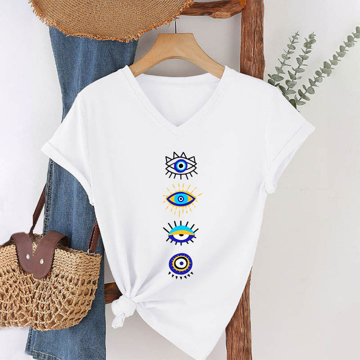 Olivenorma Evil Eye Collection Print Yoga V-Neck T-Shirt - image 1