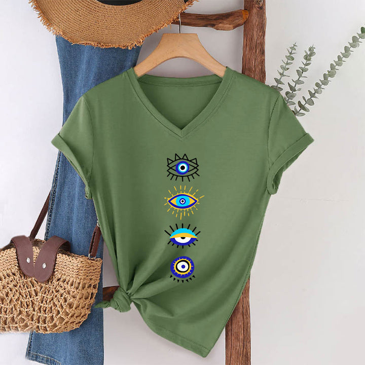 Olivenorma Evil Eye Collection Print Yoga V-Neck T-Shirt - image 25