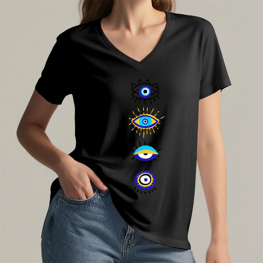 Olivenorma Evil Eye Collection Print Yoga V-Neck T-Shirt - image 14