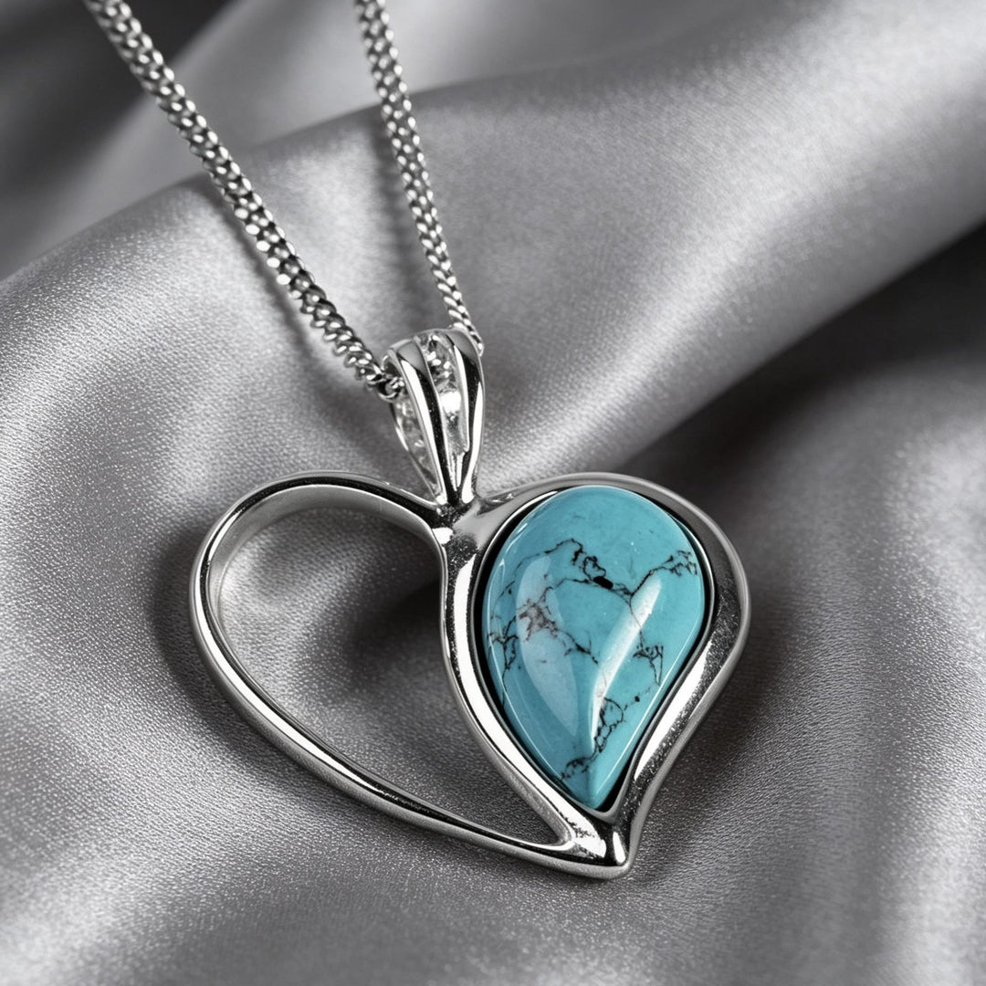 FREE Today: Heart Turquoise Stone Silver Color December Birthstone Necklace - image 3