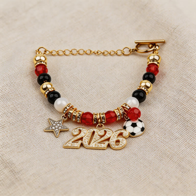 FREE Today: Football Fan Stretch Cup 2026 Soccer Beaded Bracelet - Golden & Red Beaded - image 5