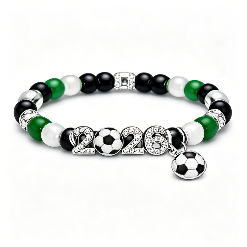 FREE Today: Football Fan Stretch Cup 2026 Soccer Beaded Bracelet - Silver & Green Aventurine Beaded - image 4