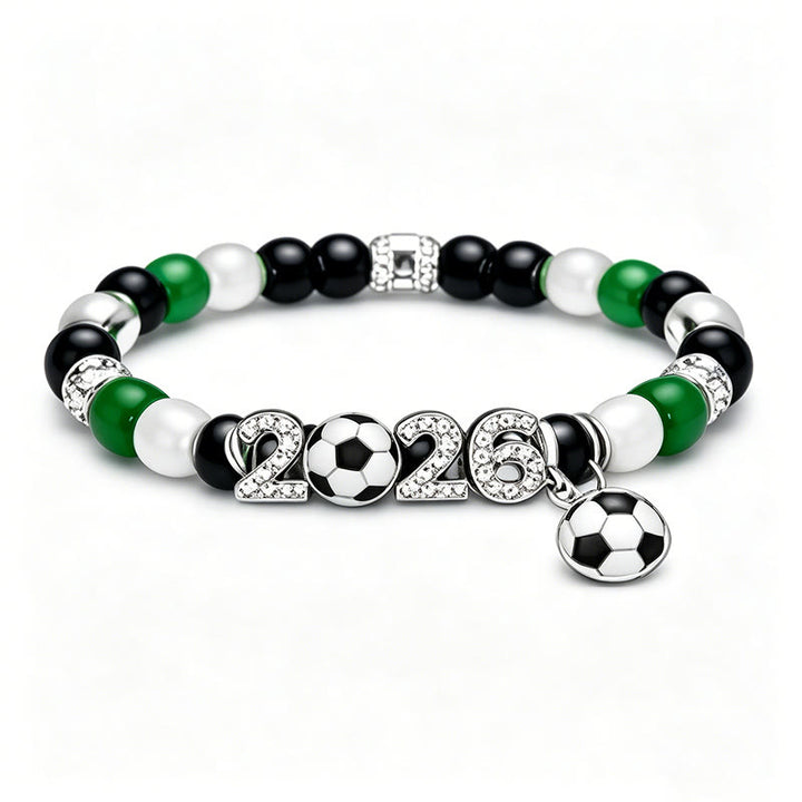 FREE Today: Football Fan Stretch Cup 2026 Soccer Beaded Bracelet - Silver & Green Aventurine Beaded - image 4