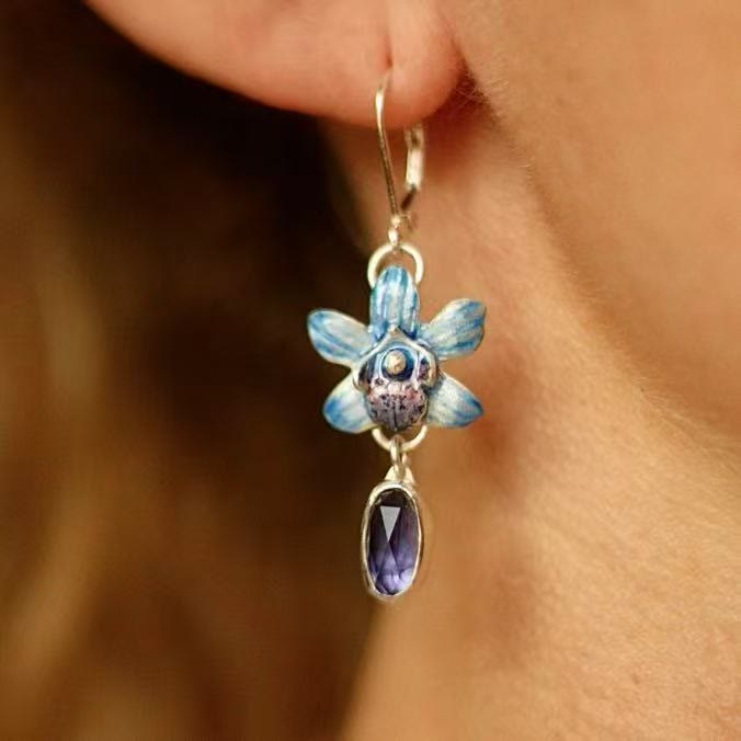 FREE Today: Flower Blue Doritis Orchid Phalaenopsis Pulcherrima Earrings - image 1