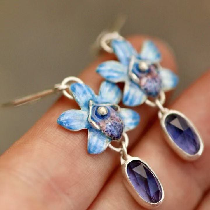 FREE Today: Flower Blue Doritis Orchid Phalaenopsis Pulcherrima Earrings - image 3