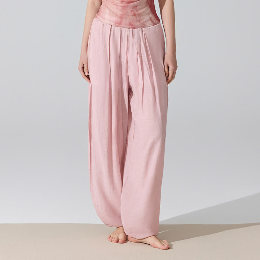 Olivenorma High Waist Elastic Waistband Crinkle Texture Loose Harem Yoga Women's Pants - Pink - L - image 14