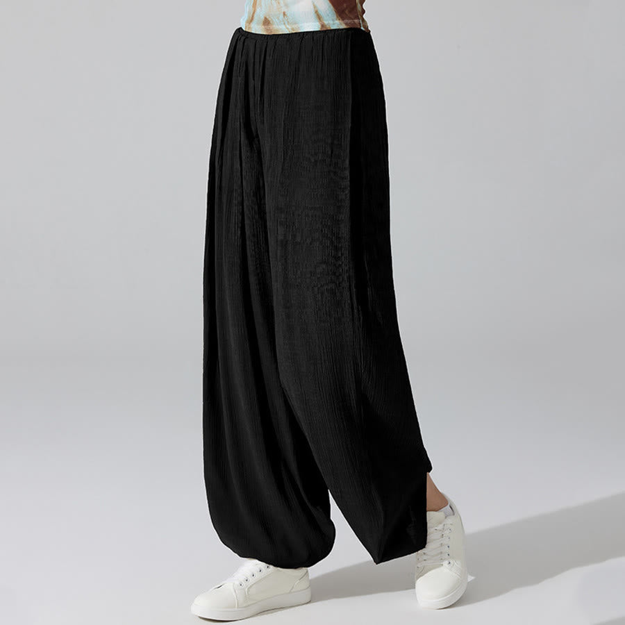Olivenorma High Waist Elastic Waistband Crinkle Texture Loose Harem Yoga Women's Pants - Black - L - image 9