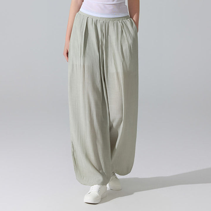Olivenorma High Waist Elastic Waistband Crinkle Texture Loose Harem Yoga Women's Pants - Green - L - image 11
