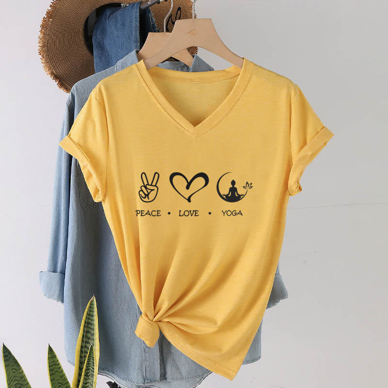 Olivenorma Boho Peace Love Yoga Peace Sign Heart Meditation Graphic Women's V Neck T-Shirt - image 31