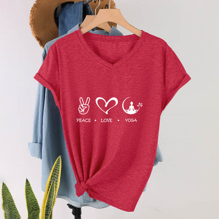 Olivenorma Boho Peace Love Yoga Peace Sign Heart Meditation Graphic Women's V Neck T-Shirt - image 28